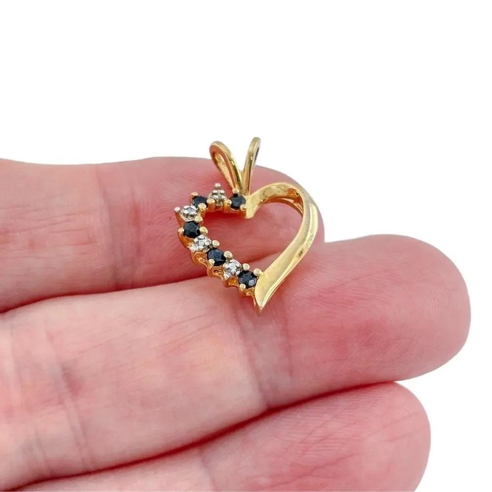 Vintage Ross Simons Gold-Tone Sterling Silver 925 Sapphire Heart Pendant